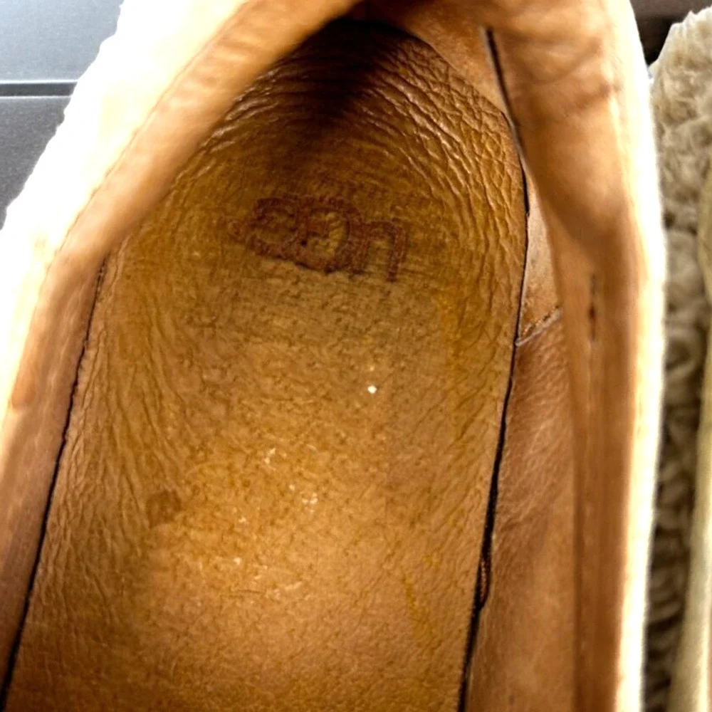 UGG Womens 8 Ricci Beige Suede Leather Faux Fur Slip On Casual Sneakers